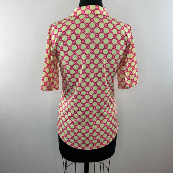 NWT SANSOLEIL Seeing Spots Pink Lime SolCool Short Sleeve Polo Golf Top Size S - Picture 6 of 10